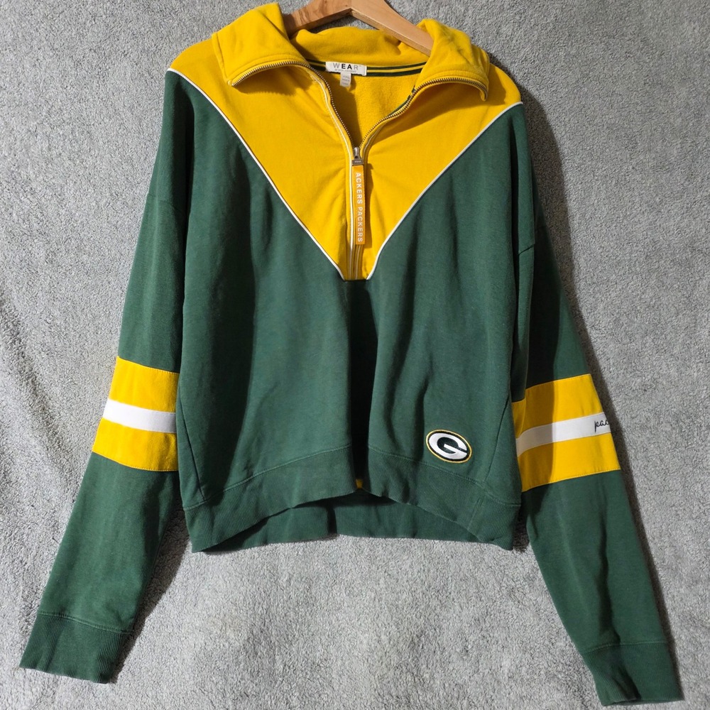 WEAR by Erin Andrews Green Bay Packers Quarter Zip Cropped Sweatshirt XXL Green